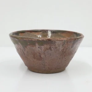 Tazón de gres de arcilla hecho a mano barro goteo esmalte verde marrón 5,25" de ancho - Imagen 1 de 9