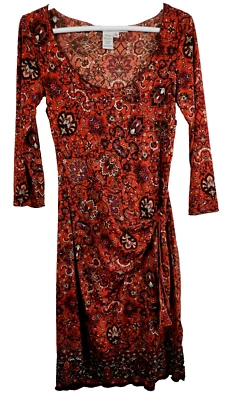 Vestido Vaina Max Studio Mujer Talla Pequeña Naranja Floral Manga 3/4 Acanalado Foto 1 de 4