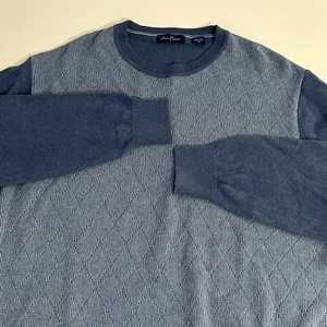 Alan Flusser Men’s Sweater XL Crew Neck Two Tone Blue Cotton Golf Tennis - Picture 1 of 12