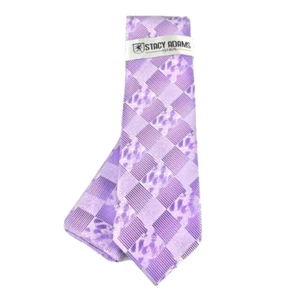 Stacy Adams Men's Tie Hanky Set Purple Lavender Plaids Checks 3.25" Wide - Picture 1 of 4