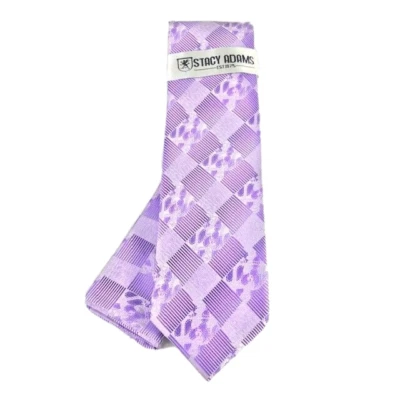 Stacy Adams Men's Tie Hanky Set Purple Lavender Plaids Checks 3.25" Wide - Image 1 of 4
