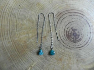 Faceted Turquoise & Sterling Silver .925 Threader Earrings  - Picture 1 of 3