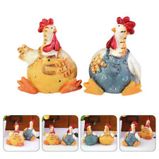2pcs Resin Chicken Couple Statue Farm Animals Decor for Easter Party