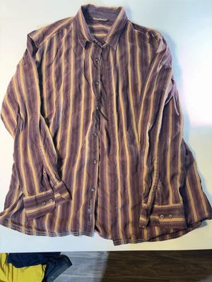 Camisa Tommy Bahama Para Hombre L Rayas Manga Larga Marrón Amarillo Foto 1 de 2
