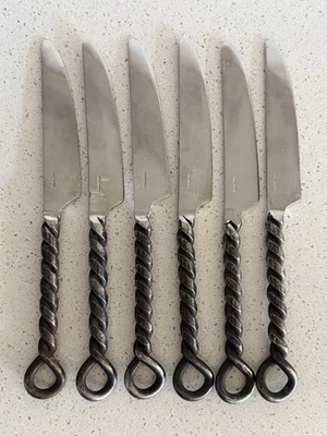 Pottery Barn PBN6 Stainless Dinner Knives Set 6 Twisted Handle 9 3/8” Thailand - Image 1 of 4