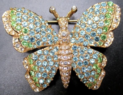 Broche prendedor vintage CINER azul verde y hielo estrás mariposa Foto 1 de 3