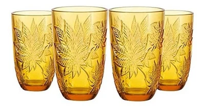 Juego de 4 vasos Highball color ámbar patrón de hojas de arce 12 OZ Foto 1 de 4