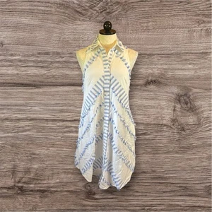 Vestido Camisa Cuello Finley Sin Mangas Blanco y Azul Rayas S Preppy Clásico EE. UU. - Imagen 1 de 9