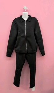 Boohoo Man Bonded Scuba Harrington Oversized Jacket & Jogger Set Small Black - Picture 1 of 12