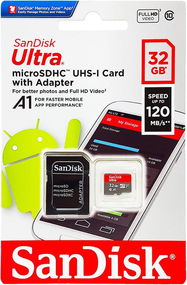 SanDisk Ultra 32GB Micro SD Class 10 microSDHC Memory Card - SDSQUA4-032G-GN6MA