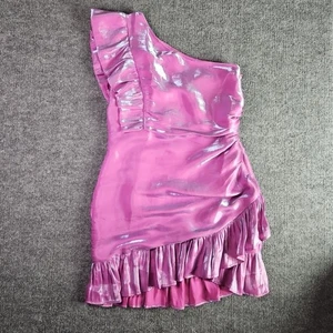 Vestido de Fiesta Madison & Main Iridiscente Lila Un Hombro Volantes L Baile de graduación Y2K Nuevo con Etiquetas - Imagen 1 de 21