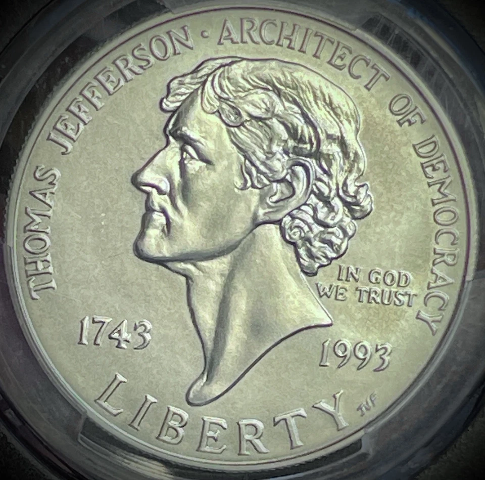 1993-P Jefferson Silver Commemorative Dollar MS69 PCGS Mint State 69 - Image 1 of 3