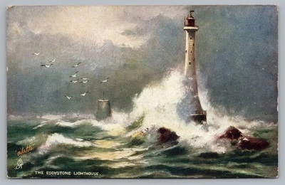Postal Eddystone Lighthouse Plymouth Hoe England Tuck Oilette Foto 1 de 2