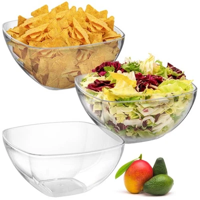 Conjunto de 3 tigelas de plástico transparente para festa, 94 oz acrílico grande salada mixi... - Imagem 1 de 4