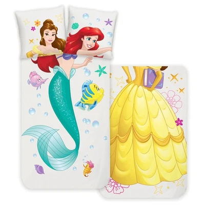 BERONAGE Disney Princess Bettwäsche Suit-Up Arielle und Belle Baumwolle 135x200 80x80 cm