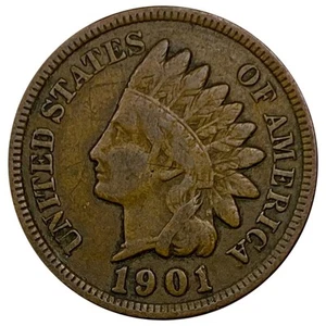 1901 Indian Head Cent Copper US Coin NICELY CIRCULATED - Picture 1 of 2