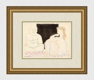 Gran litografía a color de comedia humana Picasso 1954 LOVERS CONVERSATION enmarcada certificado de autenticidad - Imagen 1 de 3