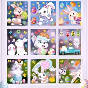 100PCS Easter Window Clings for Glass, Big Size Spring Bunny Eggs Window Sticker - Picture 1 of 12
