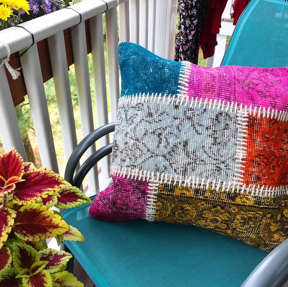 土耳其地毯枕头套枕套20x20英寸涂漆土耳其Oushak地毯靠垫 — 第 1/4 张图片