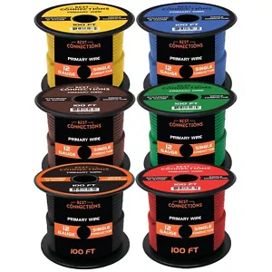 12 Gauge Car Audio Primary Wire (100ft–6 Rolls)– Remote, Power/Ground Electrical - Picture 1 of 9