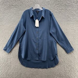 Universal Standard Blouse Women 8 Blue Dawn Linen Relaxed Button Up Tunic Shirt
