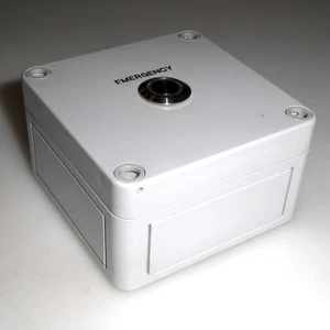 Plastic Emergency Push Button Enclosure with Silver Push Button 94 x 94 x 55mm - Picture 1 of 7