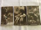 3 Different 1915 World War 1 Vintage French Dreaming Girl Postcards