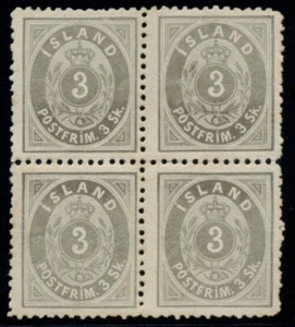 ICELAND #5 (5), 3sk gray, og, NH, Block of 4, Very Rare Multiple, top quality, - Picture 1 of 1