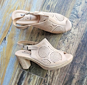 NWoB Spring Step Liberty Laser-Cut Leather Slingback Sandals Buckle Beige EU40 - Picture 1 of 12