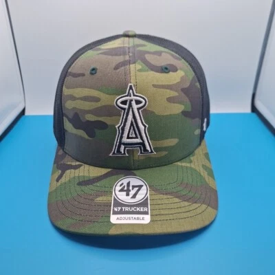 '47 Brand Los Angeles Angels Camo Trucker Adjustable Hat Cap Green Black - Image 1 of 4