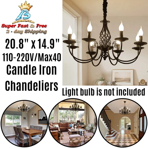 Hanging Antique Iron Chandelier Home Vintage Gothic Decor Candle Lights Holder Cover