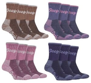 JEEP - 3 Pack Cotton Outdoor Walking Hiking Boot Socks for Ladies / Womens