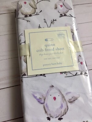 POTTERY BARN KIDS Quinn Algodón Orgánico Cuna Sábana Ajustable Búho Pájaro Púrpura Foto 1 de 3