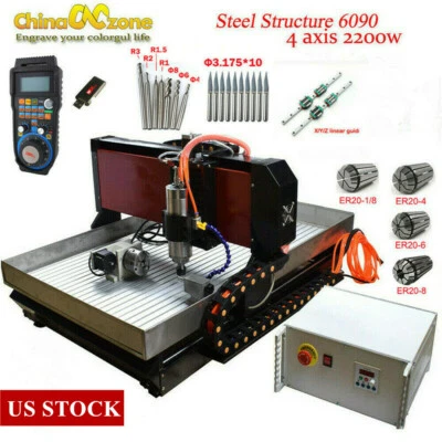 Steel CNC 6090 4 Axis Router Engraving Machine Linear Guide For Metal 2200W US - Image 1 of 4