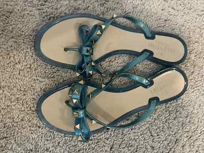 Valentino sandals womens  40 teal rockstud pvc flat thong designer preppy beach - Image 1 of 3