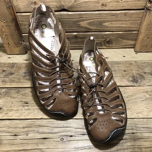 JBU Women’s 9 Brown Leather/ Log Pink Accents Bath-Barefoot Scuba Bungie Closure - Picture 1 of 14