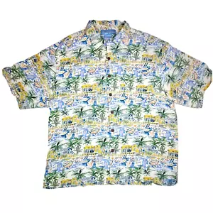 Bermuda Bay Hawaiian Camp Shirt SS Silk Waffle Men's L Boat Cantina Palm Tree - Picture 1 of 7