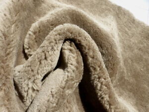 sheepskin shearling leather hide Thick Curly Khaki Green w/Elephant Grain back
