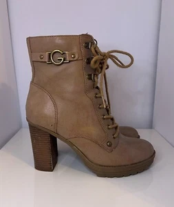 Guess Women's Boots 8M Tan/Brown Lace Up & Zip Up Block Heel (fits 7.5) - Picture 1 of 8
