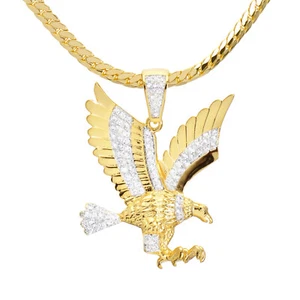 Collar de cadena cubana Miami de 20" colgante águila circonita cúbica chapado en oro para hombre BCH 13585 G - Imagen 1 de 5