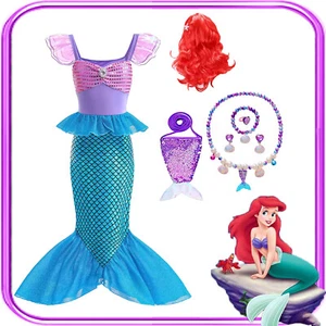 Ariel Little Mermaid Princess Costume Set Girls Birthday Party OutfitAccessories - Picture 1 of 15