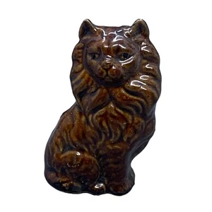 Vintage Brown Porcelain Cat Figurine Long Mane - Picture 1 of 9