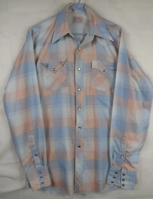 Vtg 1970s H Bar C Plaid Pearl Snap Western Disco Stretch Shirt 15.5 - Image 1 of 4