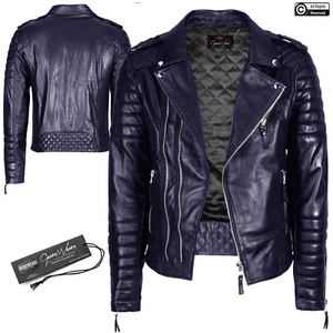 Chaqueta de Cuero Genuino Unisex Púrpura Hombres Mujeres Café Corredor Estilo Motocicleta - Imagen 1 de 10
