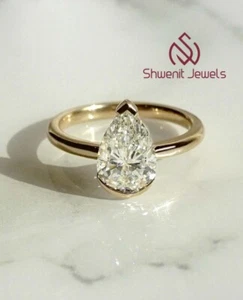 1Ct Pear Cut Lab Diamond Solitaire Engagement Ring 10K Yellow Gold VS1/E IGI - Picture 1 of 6