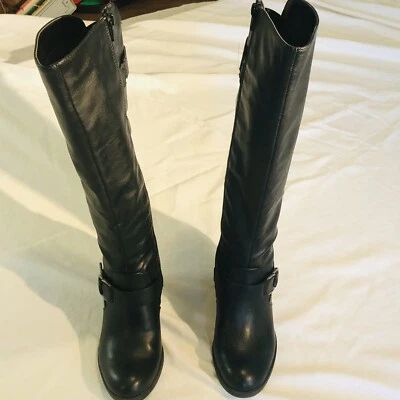 Natural Soul 女式 Trish 黑色及膝靴 6 码中码小腿和踝扣 — 第 1/4 张图片