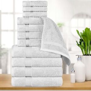12-Piece Egyptian Cotton Highly Absorbent Solid Soft Hand Bath Face Towel Set
