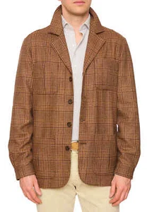 PIETRA SALATA Napoli "John" Brown Prince of Wales Wool Travel Jacket NEW Slim - Picture 1 of 13