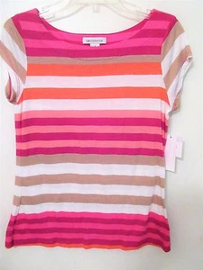Liz Claiborne Ladies Size Small Pink Berry Striped Pullover Shirt Nwts - Picture 1 of 1