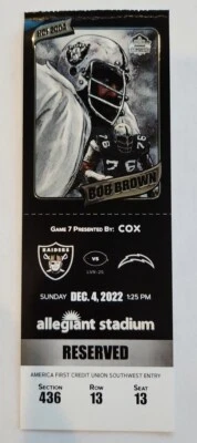 Los Angeles Chargers Las Vegas Raiders Ticket Stub 12/4/22  Bob Brown #13 HOF - Image 1 of 2